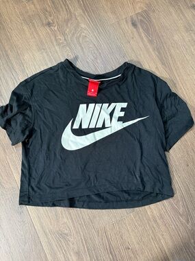 Nike Black Crop Top with White Swoosh Logo